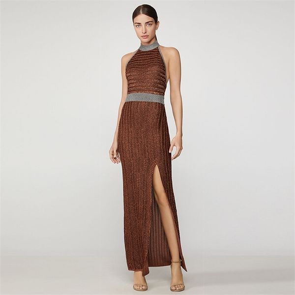 

summer women halter backless bandage dress sleeveless patchwork club celebrity evening runway party dresses 210507, Black;gray