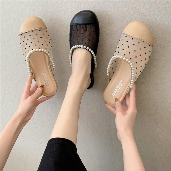 

slippers women summer cover toe female shoes luxury slides lace string bead 2021 designer flat soft rome rubber fabric basic fas, Black