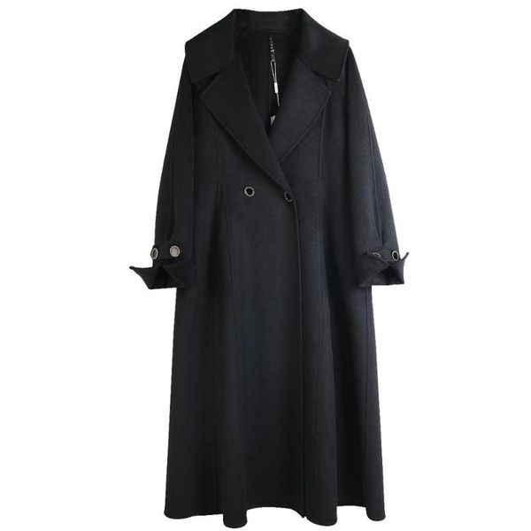 

temperament double-sided woolen straight double-breasted suit collar wool mid-length coat women b169 women's & blends, Black