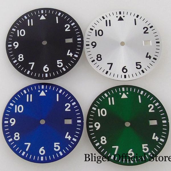 

repair tools & kits silver color watch parts sterile sunburst 33.8mm steel dial face green luminous marks fit nh35a movement date window