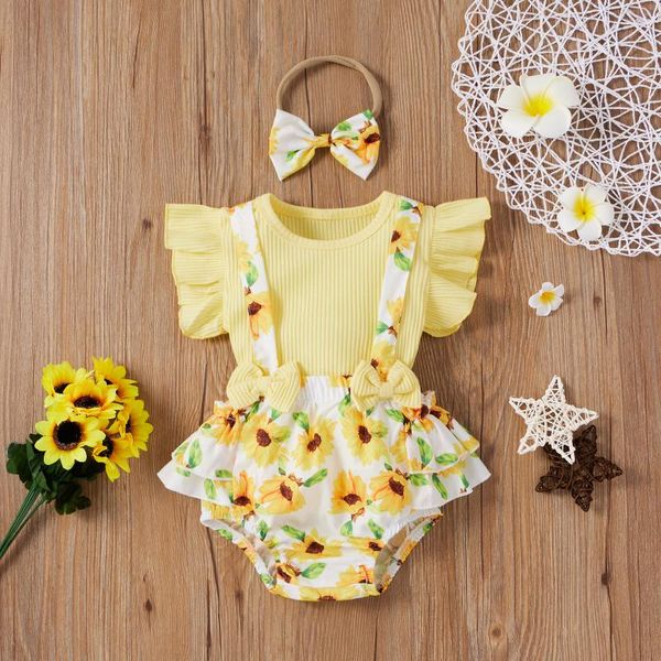 

kids summer set toddler baby girls solid sleeves +sunflower floral printed suspender shorts outfits vestidos de verano35 clothing se set, White