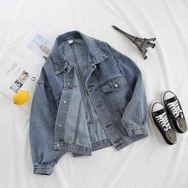 

jacket harajuku batwing sleeve denim big size loose korean bomber jeans jacket basic women outerwear ladies jean coat, Black;brown