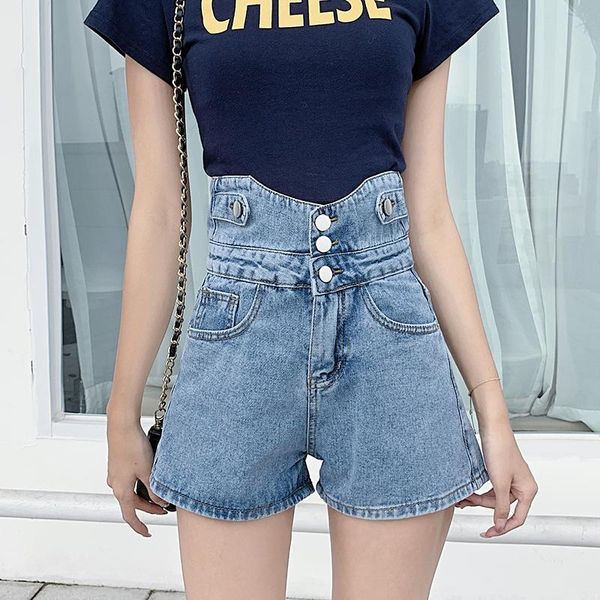 

denim shorts for women 2021 summer cotton vintage single-breasted washed loose high waist pant women's jeans, Blue