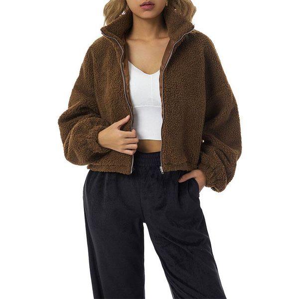 

women's jackets full zip up long sleeve faux shearlingfluffy fur warm coat sherpa jacket winter outwear, Black;brown