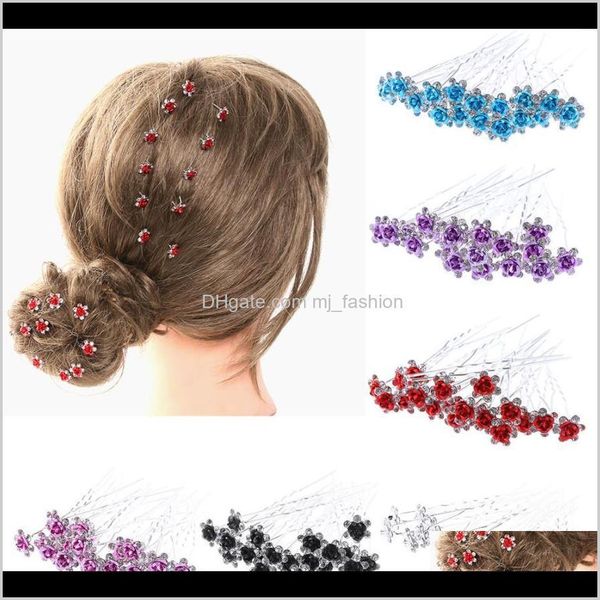 

barrettes jewelry jewelrywedding bridal hairpins crystal rhinestone rose flower hairpin clips hair styling aessories high drop delivery, Golden;silver