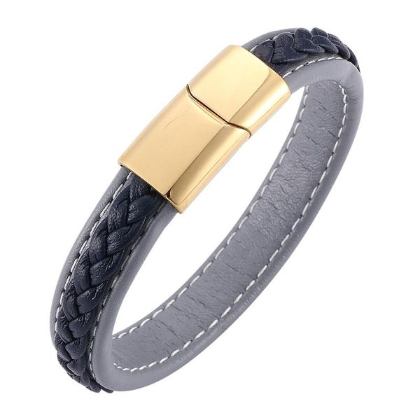 

charm bracelets men jewelry braided leather bracelet gold color stainlees steel jewellery bangles male gift bb0213, Golden;silver