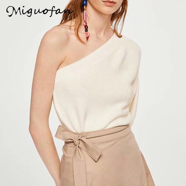 

women's sweaters miguofan one shoulder knit sweater female fashion long sleeve casual pullover women 2021 autumn winter jumper, White;black