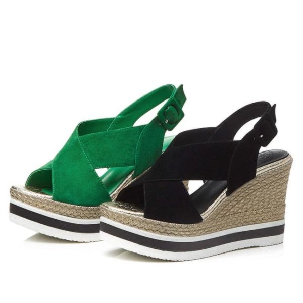 

women's sandals thick-soled muffin high-heeled peep toe hollow out chunky platform woman casual summer shoes, Black