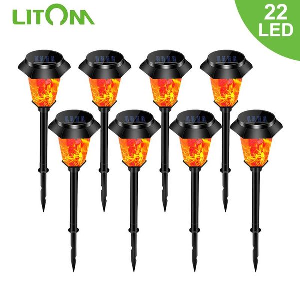 

solar lamps litom light 2-in-1 lawn lamp 22 led flame lights ip65 waterproof pathway outdoor for garden decoration