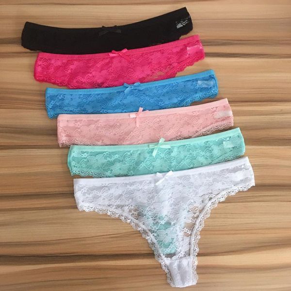

women's panties 3 pieces g strings lace transparent thong woman underwear lingerie femme soft solid color underpants female, Black;pink