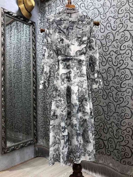 

capris 100%cotton 2021 spring summer clothes women turn-down collar cute animal prints long sleeve casual sun with belt, Black;gray