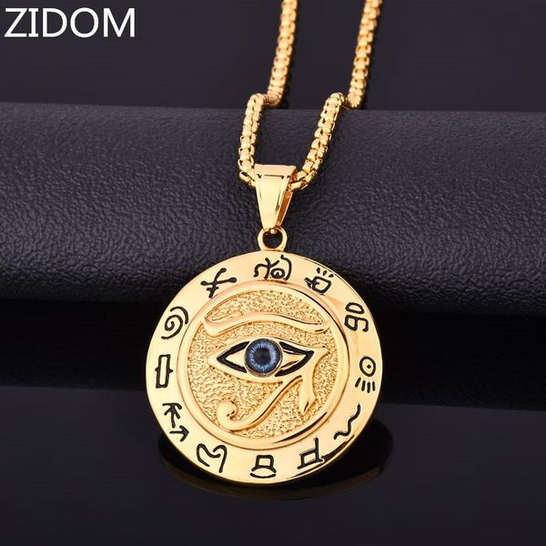 

pendant necklaces 2021 gold color men hiphop eye of horus stainless steel vintage hip hop necklace male jewelry gifts, Silver