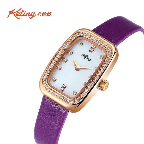 

wristwatches ketiny fashion women's watch japanese movement inlaid with stone, Slivery;brown