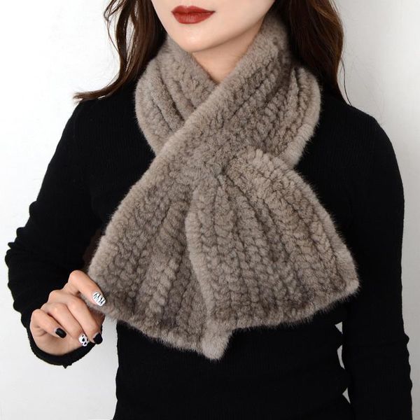 

hats, scarves & gloves sets 2021 mink wool woven scarf women's winter bib short warm double-sided fur autumn, Blue;gray