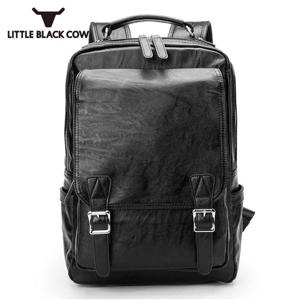 

street leather backpack men big capacity lapblack outdoor casual travel school satchel