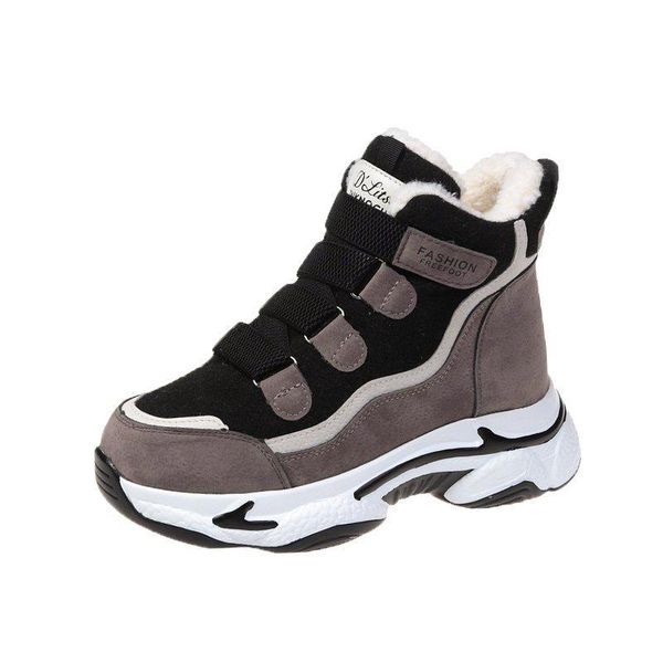 

boots women's 2021 warm winter snow women hook & loop suede plush platform wedge cotton shoes woman sneakers botas mujer, Black