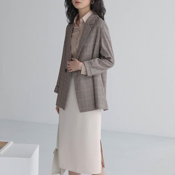 

women's suits & blazers women brief check blazer vintage one button, White;black