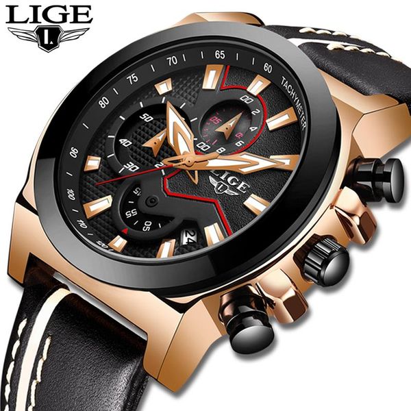 

wristwatches lige classic mens watches military sport watch men leather waterproof clock quartz wristwatch relogio masculin, Slivery;brown