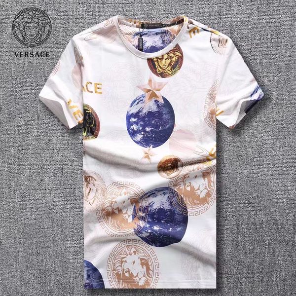 

21Hot summer men's fashion casual short-sleeved T-shirt youth retro printing round neck ice silk, White;black