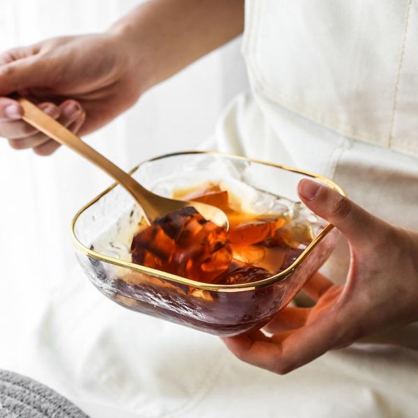 

bowls luxury transparent square glass salad bowl with glod rim japanese style large soup dessert fruit mixing