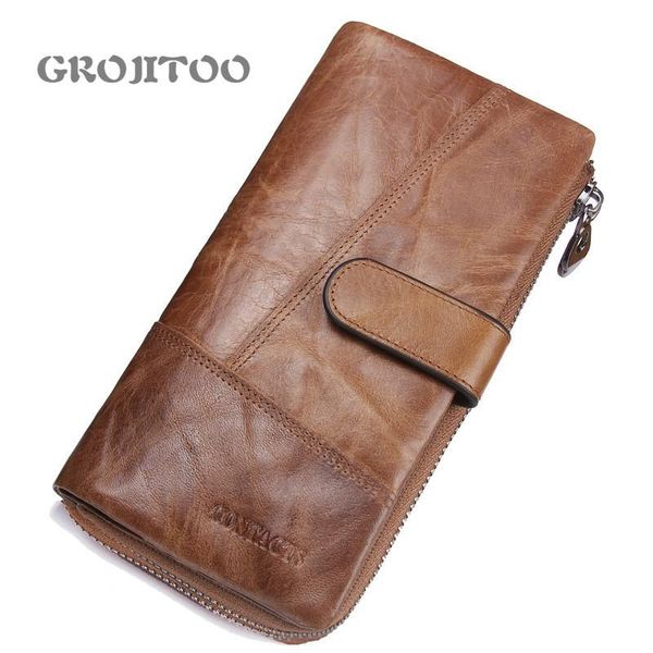

long genuine leather men's wallet stitching multi-functional hand bag card holder male wallets, Red;black