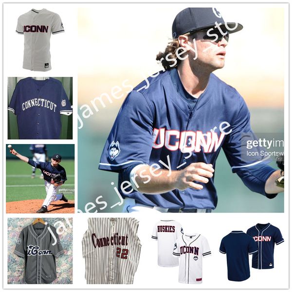 Custom UConn Huskies College Baseball Jersey 17 J. O. Christian 28 Andy Baylock Larry Panciera Moe Morhardt Bob Wedin Bill Stevens Joe Clement Eddie Jones George Greer