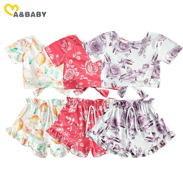 

1-5y summer toddler kid baby girl clothes set casual bow flower t shirt shorts children outfits costumes 210515, White