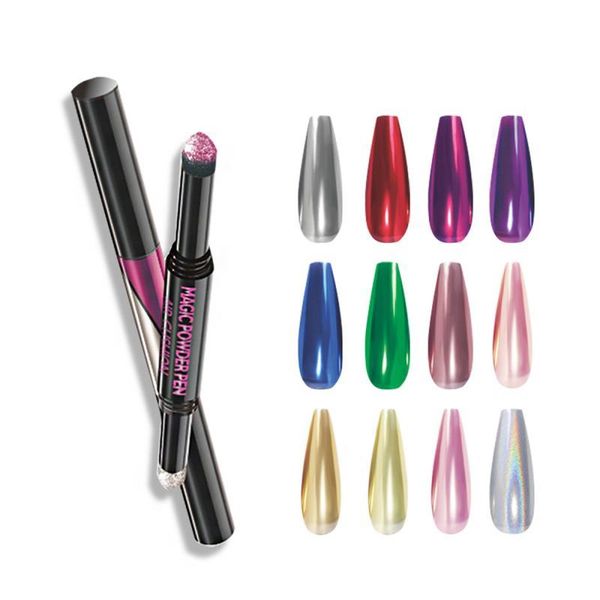 

nail glitter powder cushion pen double headed uv gel chrome holographic mirror laser metal air art decorations, Silver;gold