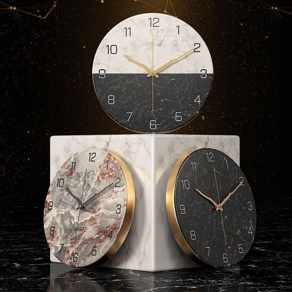 

wall clocks 30cm clock round shape marble texture mute pointer hanging living room home decor