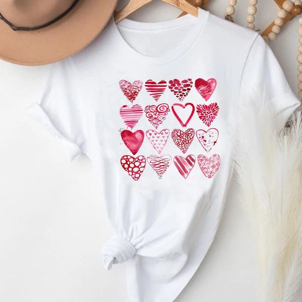 

women's t-shirt t-shirts women love heart watercolor valentine's day fashion 90s clothes graphic tshirt lady print female tee, White