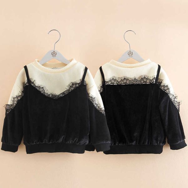 

autumn winter 2-10 11 12 years old teenage o-neck long sleeve lace patchwork thickening plus vevelt kids baby girl sweaters 210529, Blue