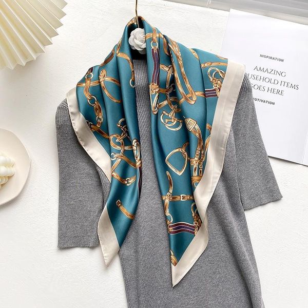 

scarves 2021 fashion kerchief small silk neck scarf for women 70*70 hijab scarfs female shawls bags lady bandana foulard, Blue;gray