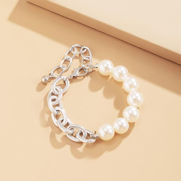 

link, chain imitation pearl pendant bracelet bangle women men 2021 summer knot lock cuban beaded hand party jewelry gifts, Black