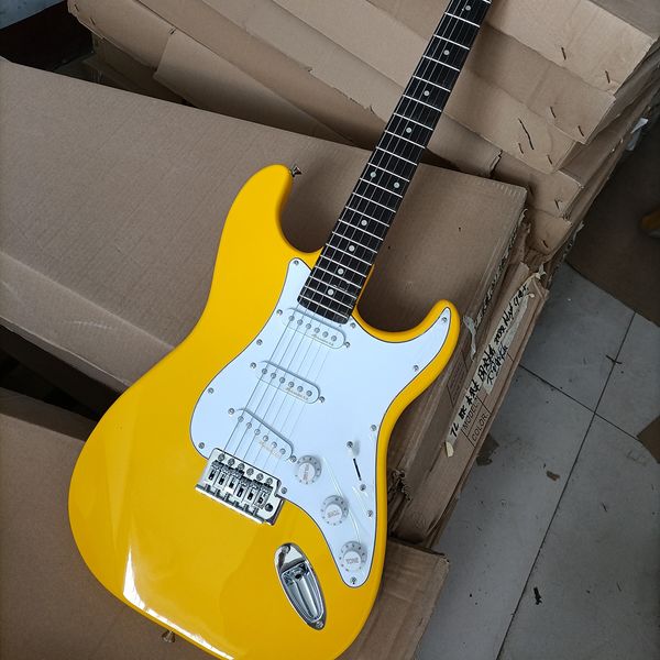 

6 strings yellow electric guitar with rosewood fretboard maple neck