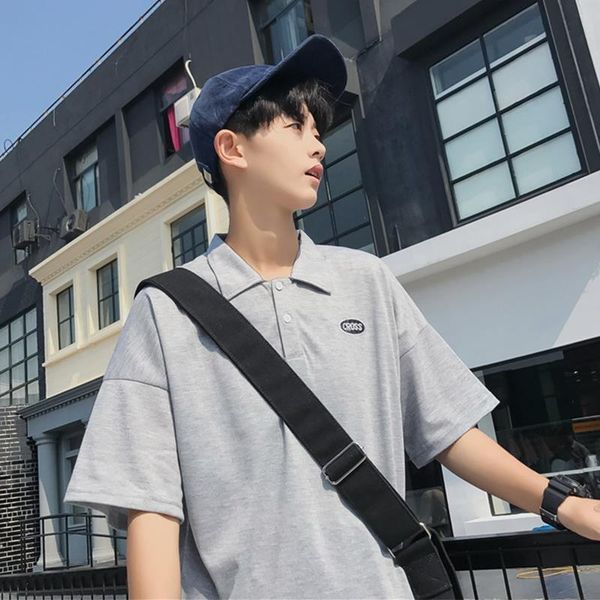 

hong kong style summer lapel casual short sleeve t-shirt loose korean version bf harajuku lovers versatile 5-sleeve men's polos, White;black