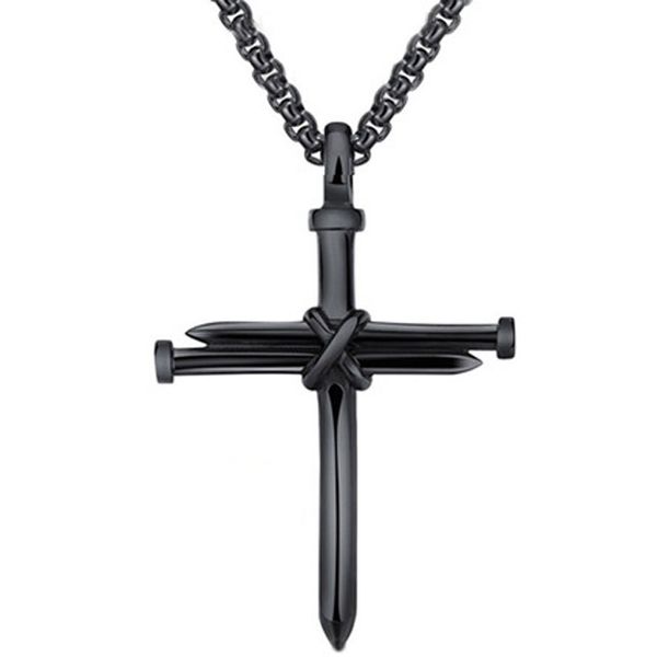 

men's jewelry stainless steel nail and rope cross pendant necklace, Silver