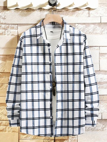 

romwe guys 1pc plaid button front shirt f9r4#, White;black