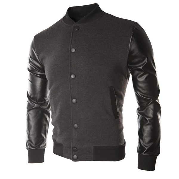 

brand men's jacket sweatshirts fashion leather stand collar cardigan for male splicing solid color sweatshirt kg-58, Black
