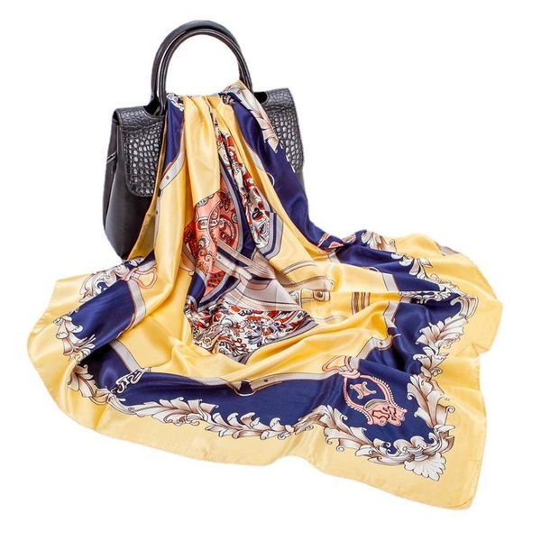 

scarves spring and summer 2021 simulation silk scarf ladies printed professional decoration muslim square towel female 90*90cm, Blue;gray