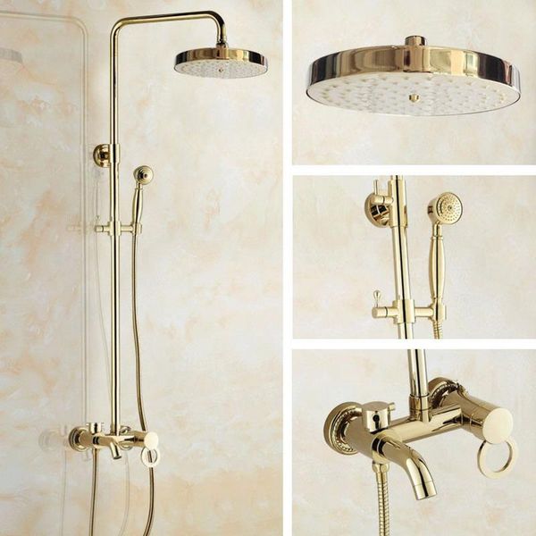 

bathroom shower sets gold color brass single handle wall mounted rain head bath tub faucet set telephone shape hand spray mgf405