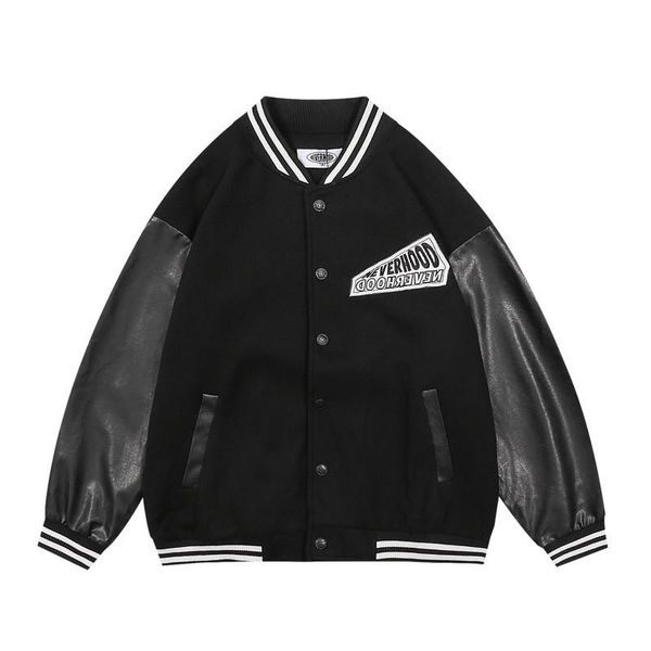 

men's jackets oversize hip hop block jacket with furry patchwork hi street harajuku varsity baseball coat college outerwear, Black;brown
