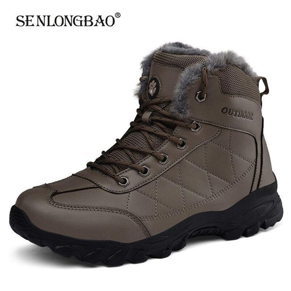 

boots winter men fur warm snow work shoes waterproof ankle outdoor sneakers hiking, Black