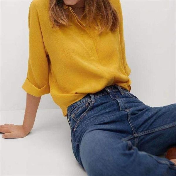 

women's blouses & shirts women's 2022 fashion loose solid color lapel draping nature short sleeve blouse streetwear, White