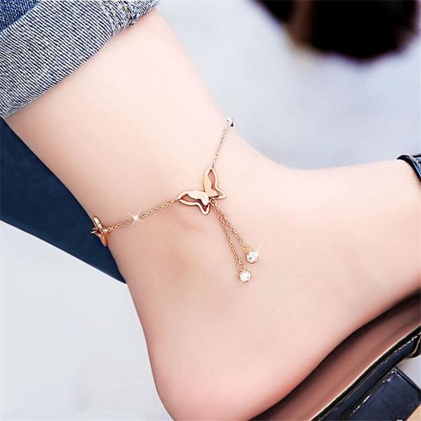 

anklets with metal butterfly and rhinestone design, Red;blue