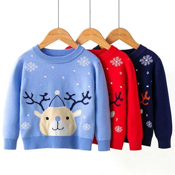 Camisola de Natal Outono Inverno Bebê Meninos Meninas Malha Roupas de Floco de Neve Deer Pullover Crianças Revestimentos 210521