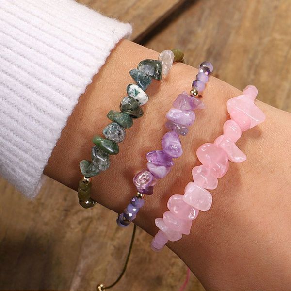 

ethnic style rainbow color natural gravel stone crystal bead strands bracelet, Black