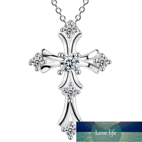 Collana con pendente a croce in cristallo argento 925 Collana con catene da 18 pollici per gioielli moda donna Bijoux Regali Drop Shipping