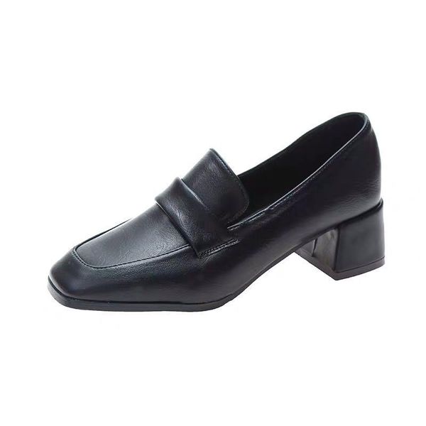 

dress shoes spring fashion square head single retro black heels women's coarse small leather