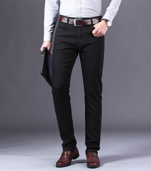 

men's style black jeans stretch denim trousers casual business white khaki, Blue