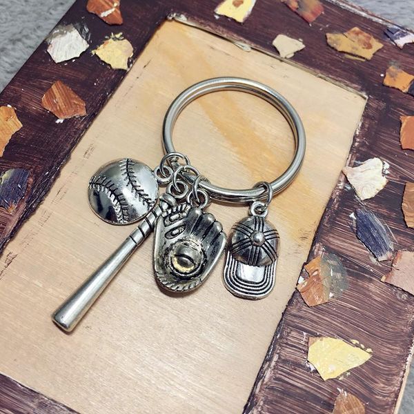

keychains [cx] baseball bat glove hat key chain fan gift softball sports, Silver